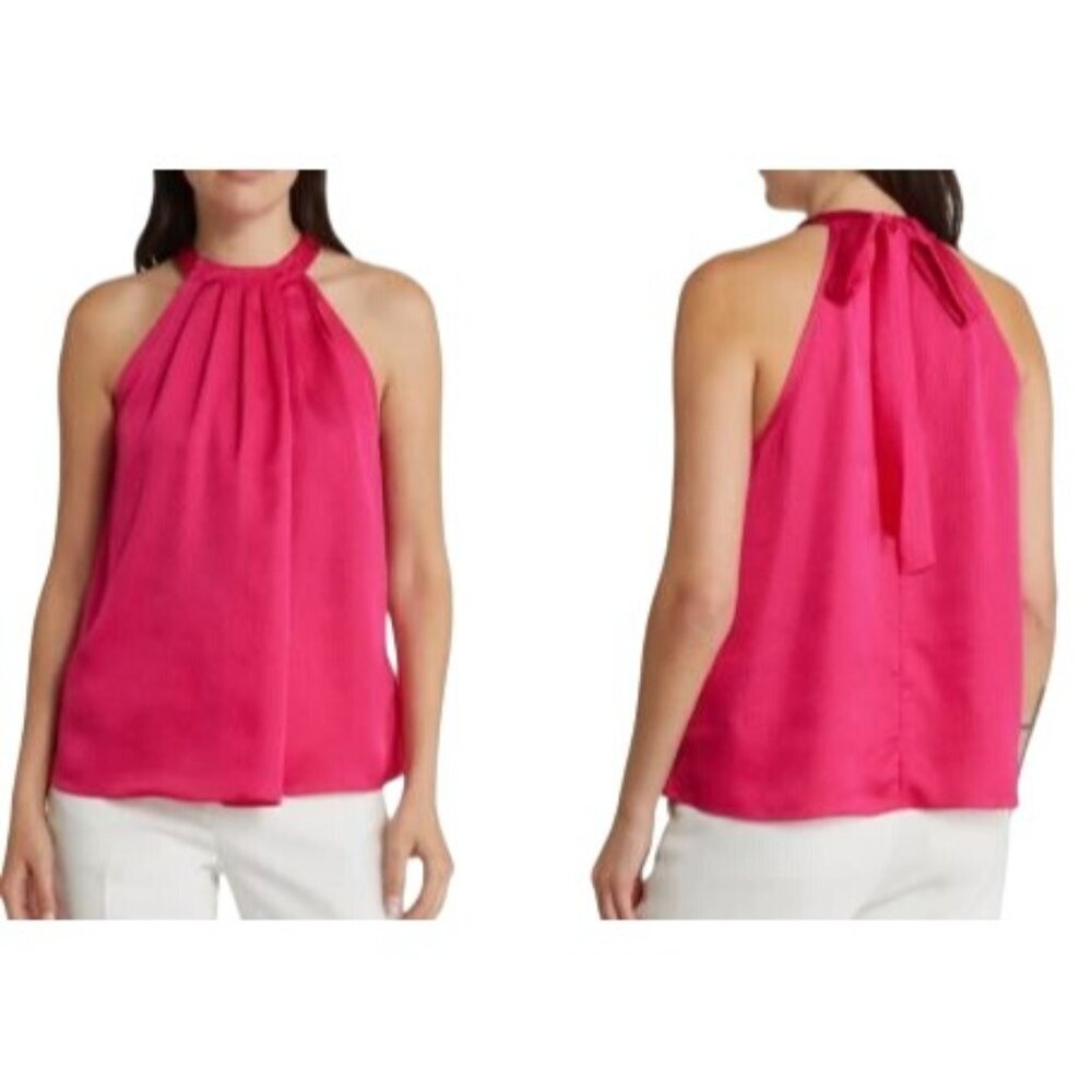 Ted Baker Corrali Women's Blouse Pleat Fan Detail Sleeveless Pink Silky Large
